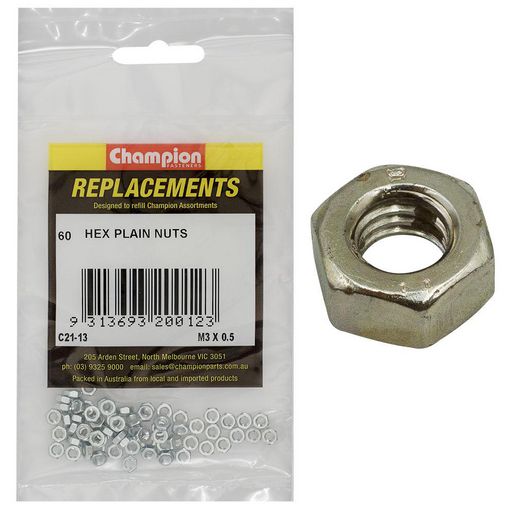 Champion Fasteners Hex Plain Nut High Tensile M3 X 0.5mm Class 8 Blue Zinc Plated Refill Pack C21-13