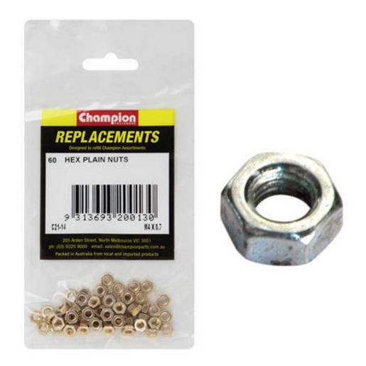 Champion Hex Nut Pack Plain High Tensile M4 x 0.7mm 60Pk C21-14