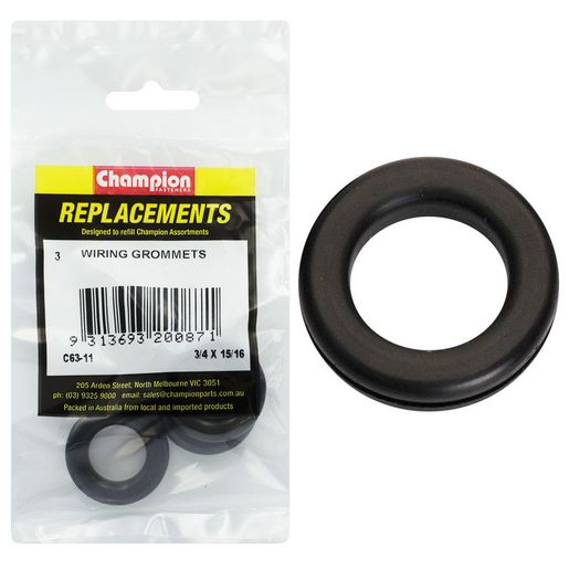 Champion Fasteners Grommet Wiring Nitrile Rubber M19 X 24 X 33mm Refill Pack C63-11