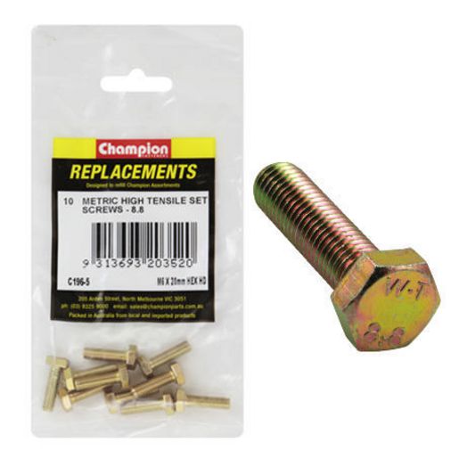 Champion Fasteners Hex Set Screw High Tensile M6 x 20mm Grade 8.8 C196-5