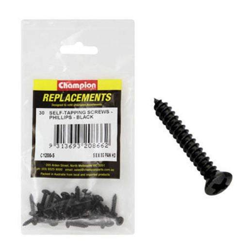 Champion Black Screw Self Tapp Panhead Phillips 4.2 x 16mm 30Pk C1200-5