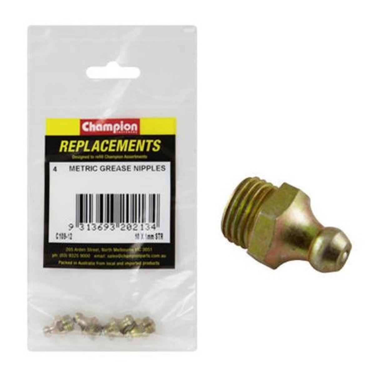 Champion Grease Nipple Straight M10 x 1.00mm 4Pk C109-12
