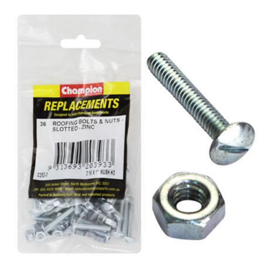 Champion Fasteners Roofing Bolt Mushroom Head & Hex Plain Nut 3/16in x 1in UNC Zinc Plated C252-3
