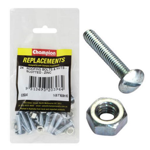 Champion Fasteners Roofing Bolt Mushroom Head & Hex Plain Nut 1/4in x 1in UNC Zinc Plated C252-6
