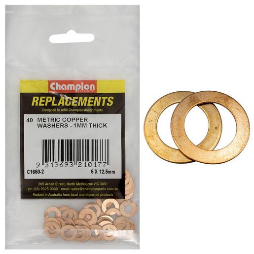 Champion Fasteners Washer Flat Copper 6mm x 12.5mm x 1.00mm Refill Pack C1660-2