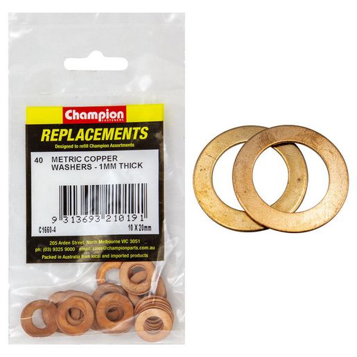 Champion Fasteners Washer Flat Copper 10mm x 20mm x 1.00mm Refill Pack C1660-4
