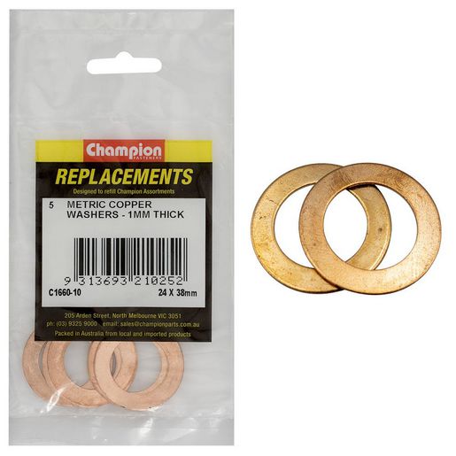 Champion Fasteners Flat Copper 24 X 38mm X 1mm Washer C1660-10