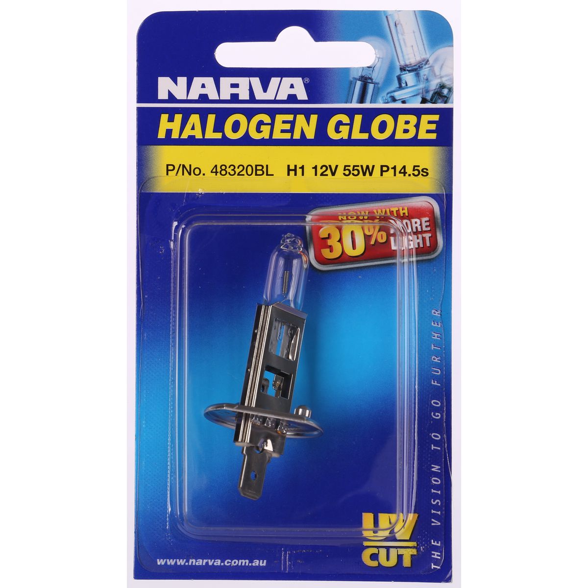 Narva Halogen Headlight Globe Plus 30 H1 12V 55W Blister 48320BL