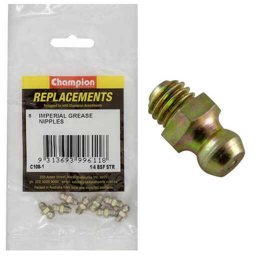 Champion Fasteners Grease Nipple 1/4In Bsf Straight Refill Pack C108-1