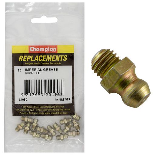 Champion Fasteners Grease Nipple 1/4In Unf Straight Refill Pack C108-2