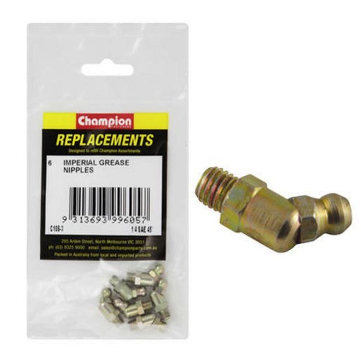 Champion Grease Nipple UNF 45° 1/4" 6Pk C108-3