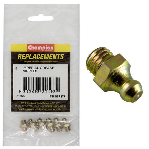 Champion Fasteners Grease Nipple 5/16In Bsf Straight Refill Pack C108-5