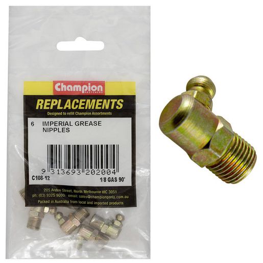 Champion Fasteners Grease Nipple 1/8In Bsp 90 Refill Pack C108-12