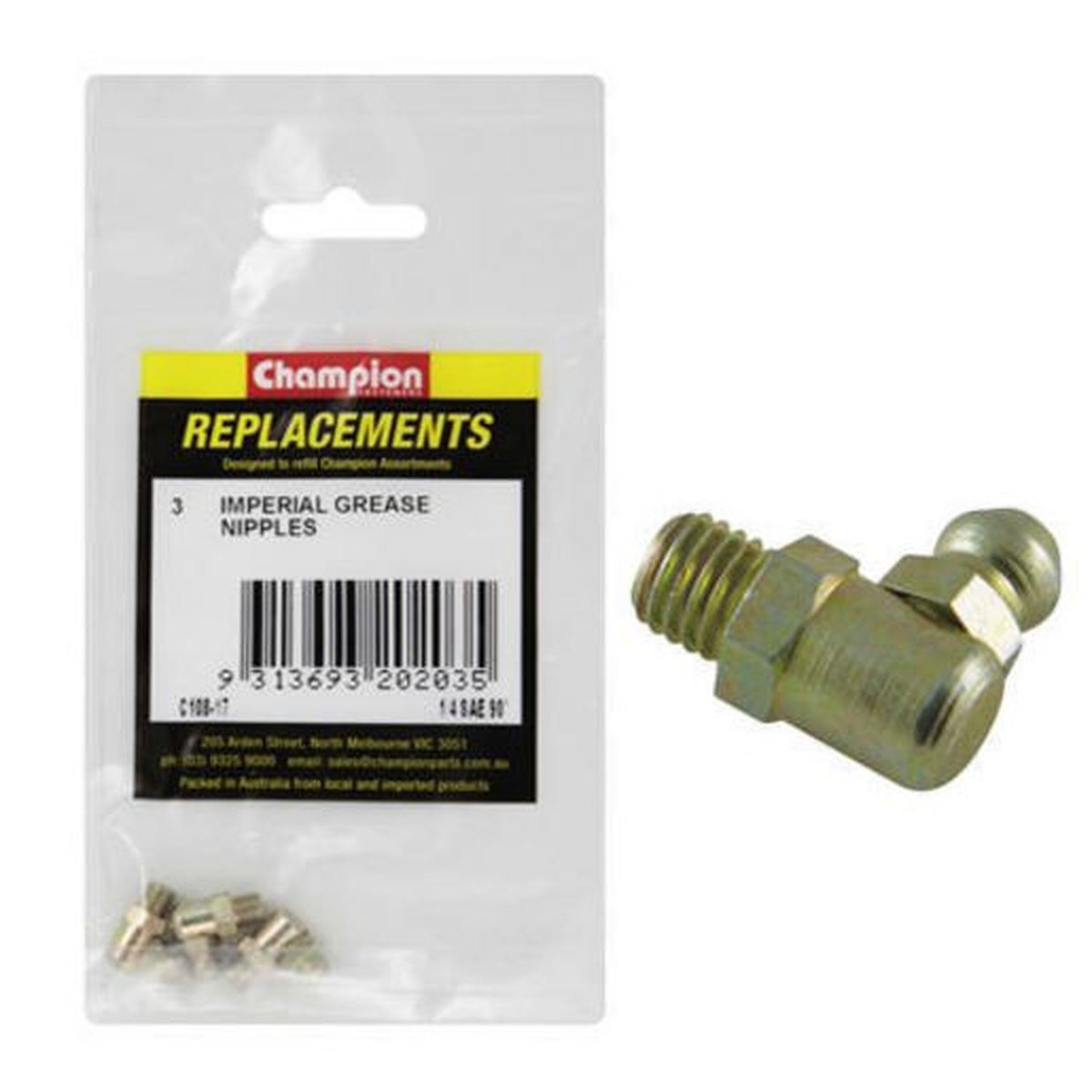 Champion Grease Nipple UNF 90° 1/4" 3Pk C108-17