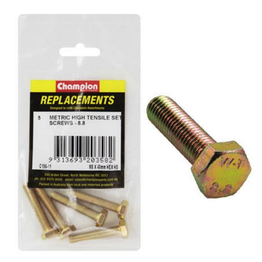 Champion Fasteners Hex Set Screw High Tensile M8 x 40mm Grade 8.8 C196-11