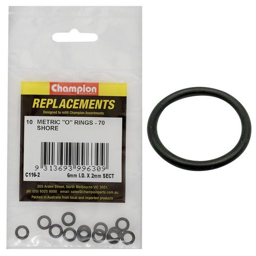 Champion Fasteners O Ring Nitrile Rubber 70 Shore 2mm x 6mm Refill Pack C116-2