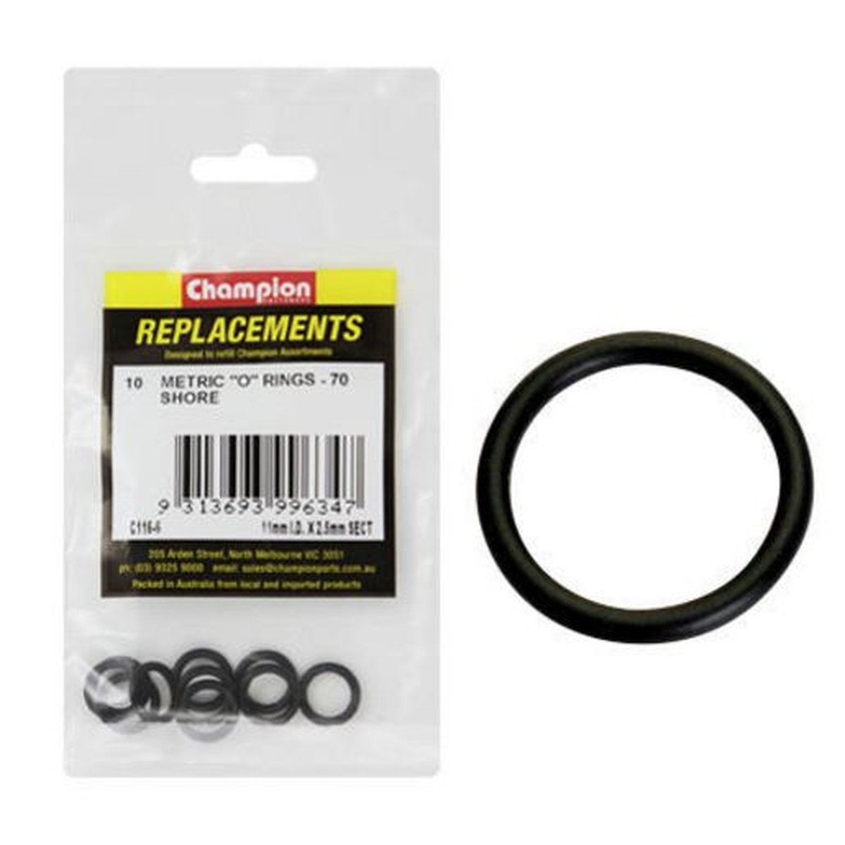 Champion Nitrile Rubber O Ring 70 Shore Black 11mm x 2.5mm C116-6