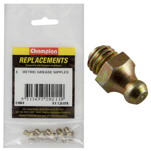 Champion Fasteners Grease Nipple M8 X 1.25mm Straight Refill Pack C109-9