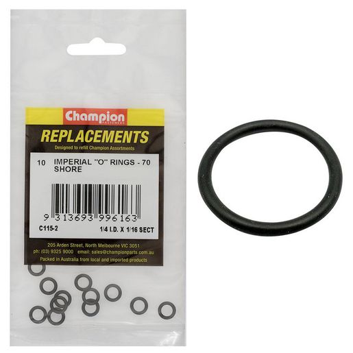 Champion Fasteners O Ring Nitrile Rubber 70 Shore 1/4in x 1/16in Refill Pack C115-2