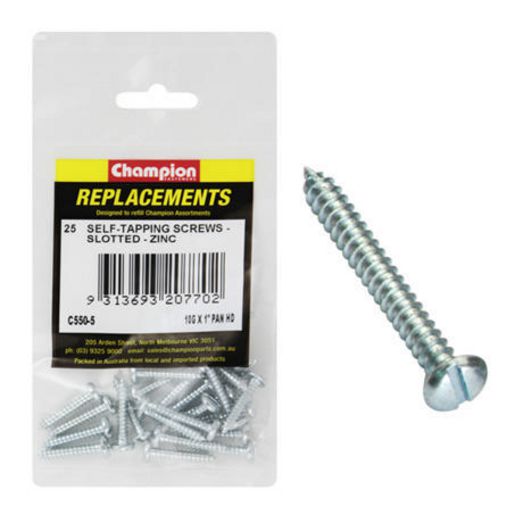 Champion Fasteners Self Tapper Screw Pan Slot 4.8 x 25mm Zinc Plated C550-5