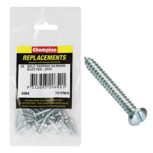 Champion Fasteners Self Tapper Screw Pan Slot 4.8 x 22mm Zinc Plated C430-6