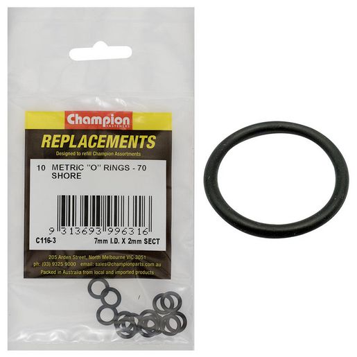 Champion Fasteners O Ring Nitrile Rubber 70 Shore 2mm x 7mm Refill Pack C116-3