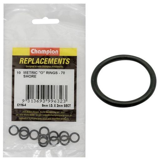 Champion Fasteners O Ring Nitrile Rubber 70 Shore 2mm X 8mm Refill Pack C116-4