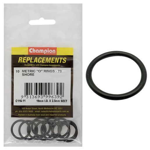 Champion Fasteners O Ring Nitrile Rubber 70 Shore 2.5mm x 19mm Refill Pack C116-11