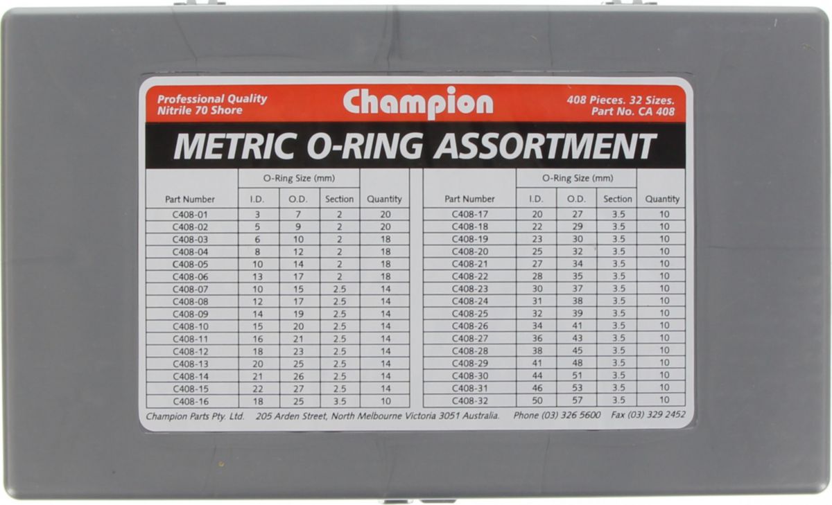Champion O-Ring Assortment Pack Metric 32 Sizes 408Pk CA408