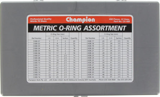 Champion O-Ring Assortment Pack Metric 32 Sizes 408Pk CA408