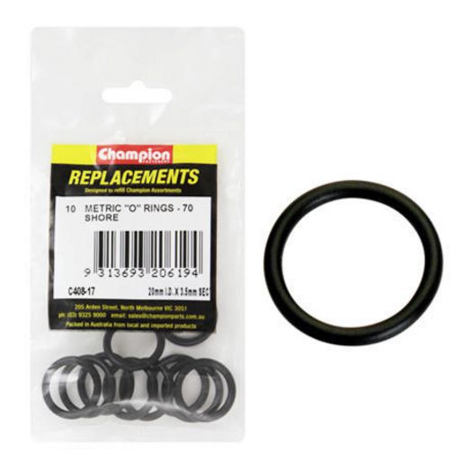 Champion Fasteners O Ring Nitrile Rubber 70 Shore 20mm x 3.5mm Refill Pack C408-17