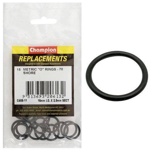 Champion Fasteners O Ring Nitrile Rubber 70 Shore 16mm x 2.5mm Refill Pack C408-11