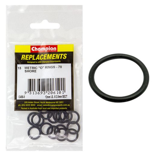 Champion Fasteners O Ring Nitrile Rubber 70 Shore 12mm X 2.5mm Refill Pack C408-8
