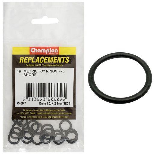 Champion Fasteners O Ring Nitrile Rubber 70 Shore 10mm x 2.5mm Refill Pack C408-7