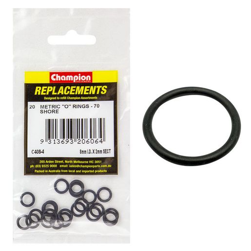 Champion Nitrile Rubber O Ring 70 Shore Black 8mm x 2mm C408-4