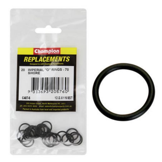 Champion Fasteners Rubber O Ring 70 Shore 1/2in x 1/16in Black C407-6