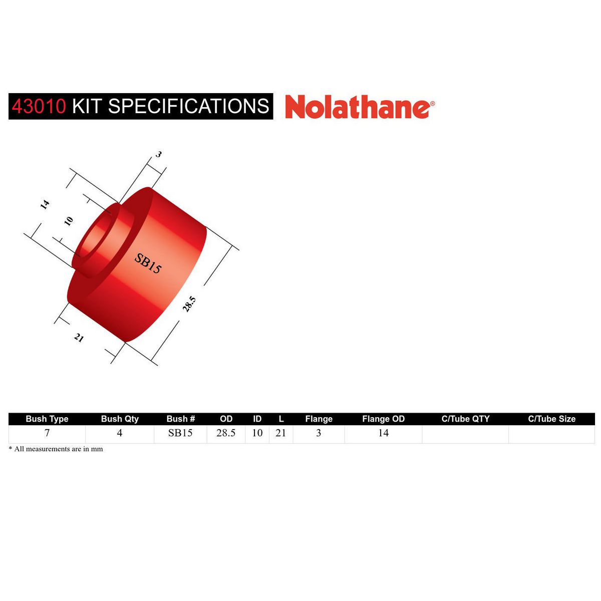 Nolathane Sway Bar Bush Kit 43010