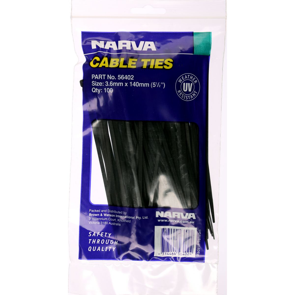 Narva Cable Tie 3.6x140mm (100Pk) 56402