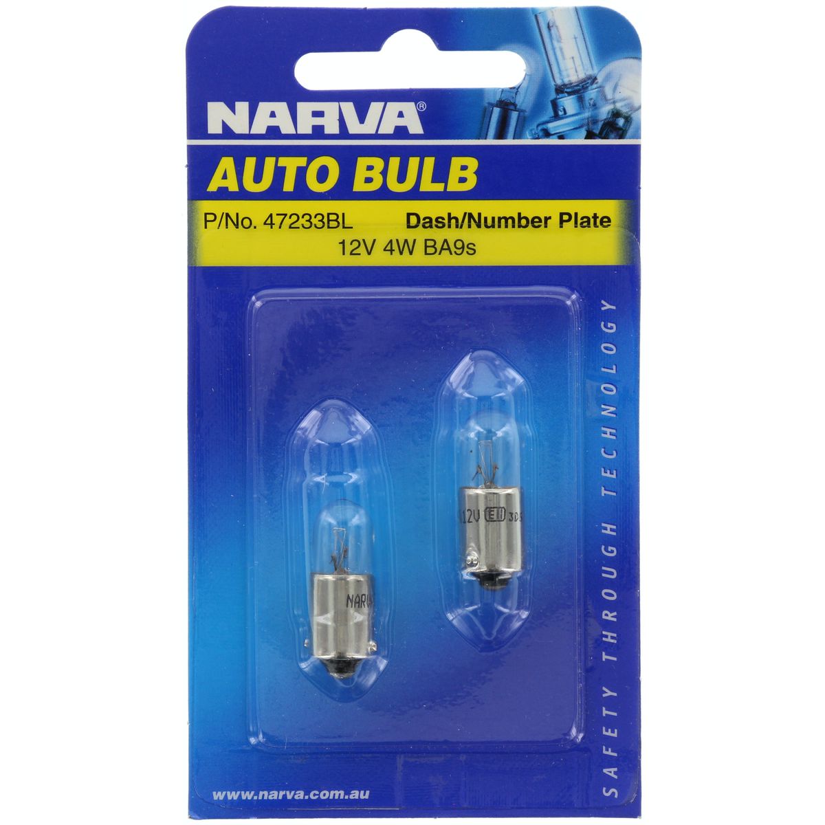 Narva Incandescent Globe 12V 4W T4W BA9S (2Pk Blister) 47233BL