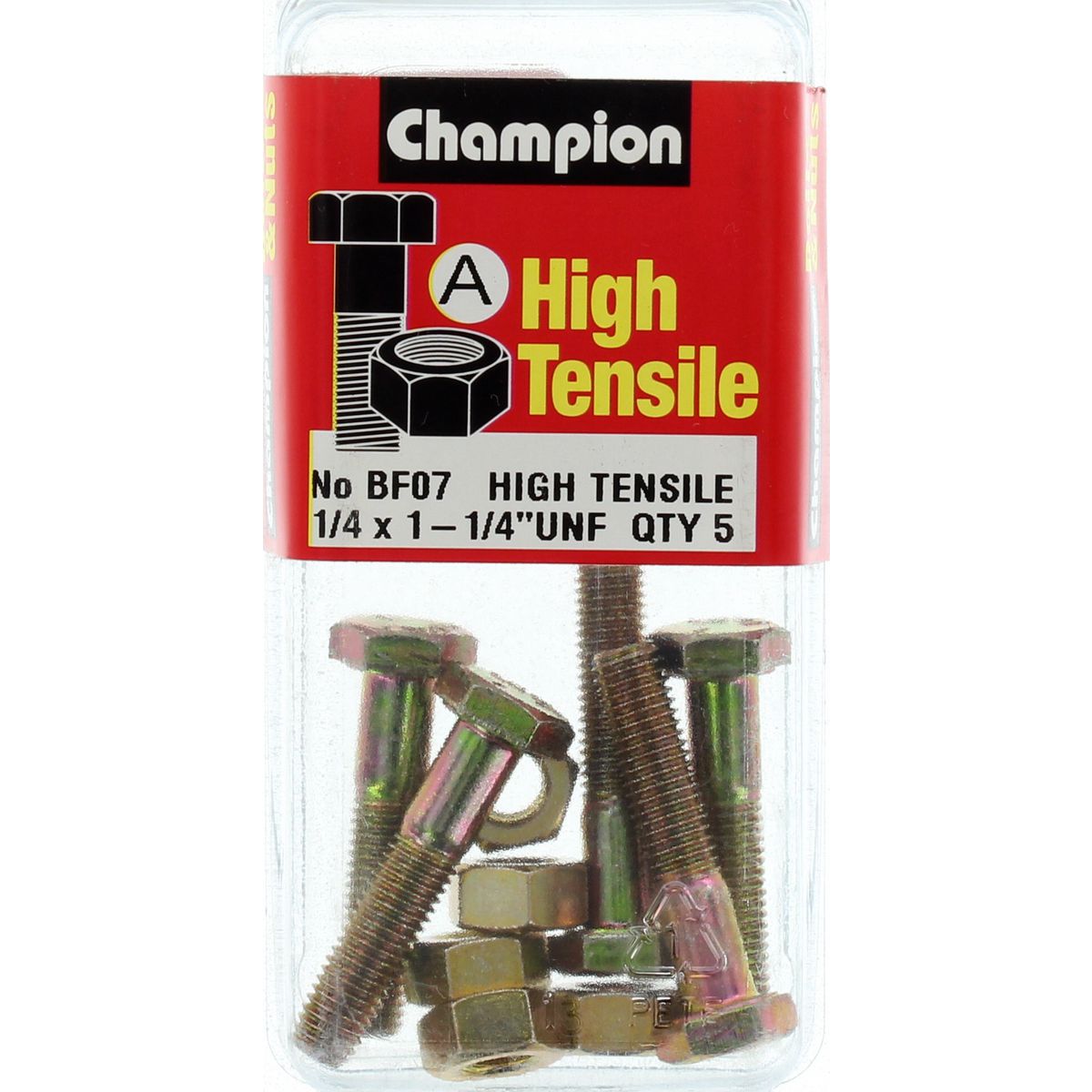 Champion Fasteners Hex Bolt & Nut High Tensile 1/4in x 1 1/4in UNF Grade 5 BF7