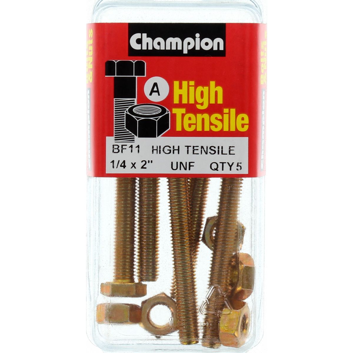 Champion Hex Nut & Screw Set 1/4" x 2" UNF High Tensile 10Pk BF11