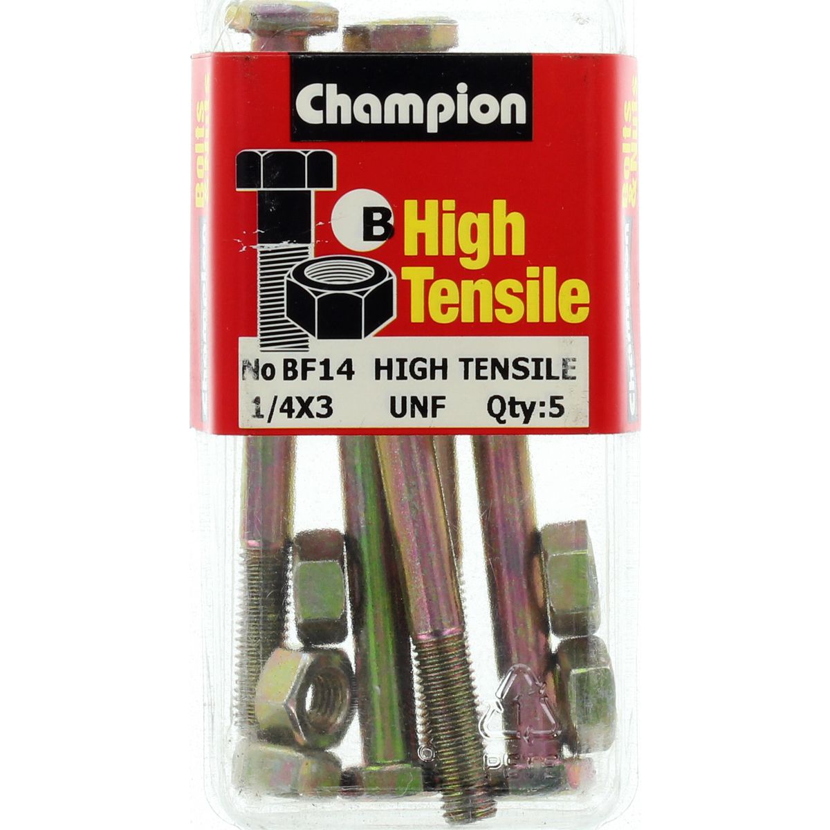 Champion Fasteners Hex Bolt & Nut High Tensile 1/4In X 3In Unf Grade 5 BF14