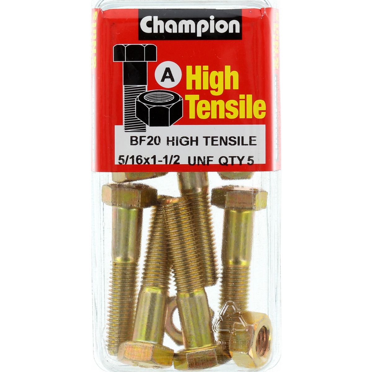 Champion Fasteners Hex Bolt & Nut High Tensile 5/16in x 1 1/2in UNF Grade 5 BF20