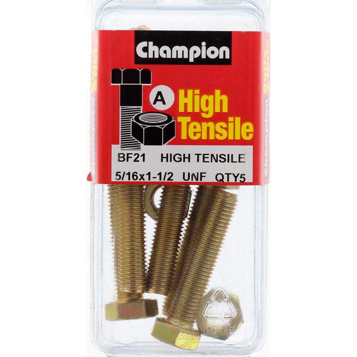 Champion Hex Nut & Screw Set 5/16" x 1-1/2" UNF High Tensile 10Pk BF21