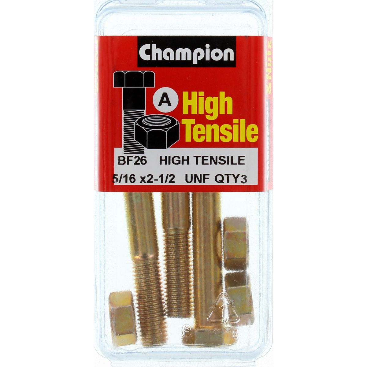 Champion Hex Nut & Bolt Set 5/16" x 2-1/2" UNF High Tensile 6Pk BF26