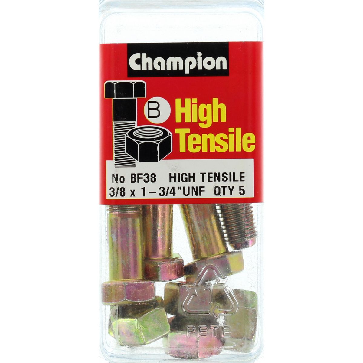 Champion Fasteners Hex Bolt & Nut High Tensile 3/8In X 1 3/4In Unf Grade 5 BF38