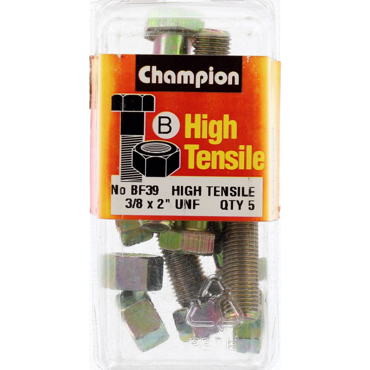 Champion Fasteners Hex Bolt & Nut High Tensile 3/8In X 2In Unf Grade 5 BF39