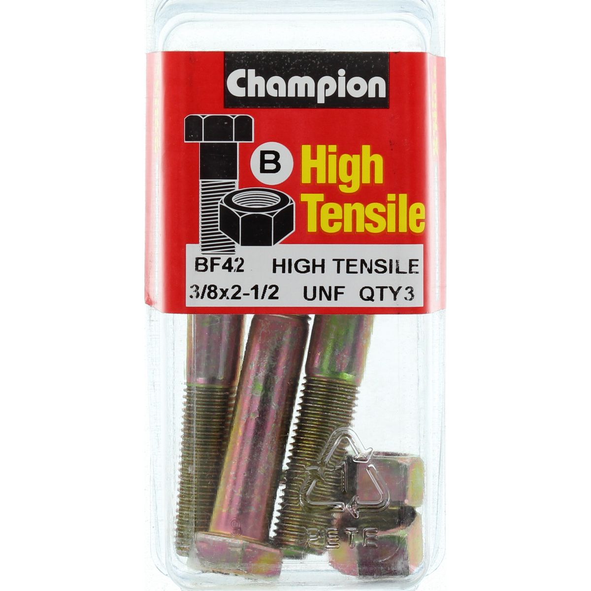 Champion Fasteners Hex Bolt & Nut High Tensile 3/8In X 2 1/2In Unf Grade 5 BF42