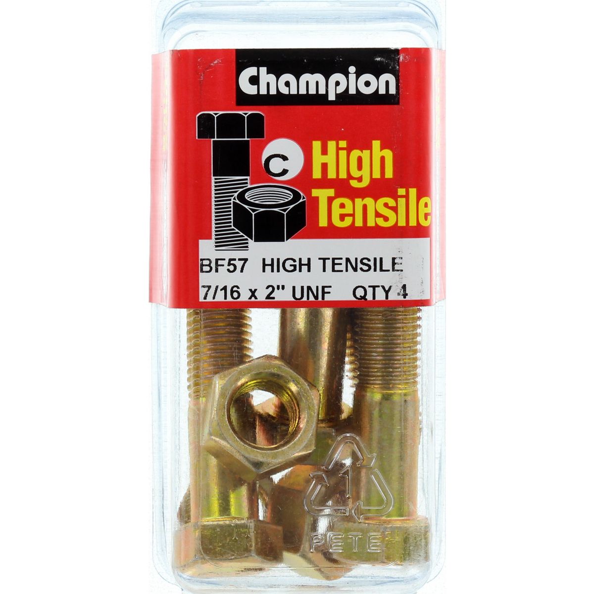 Champion Hex Nut & Bolt Set 7/16" x 2" UNF High Tensile 8Pk BF57