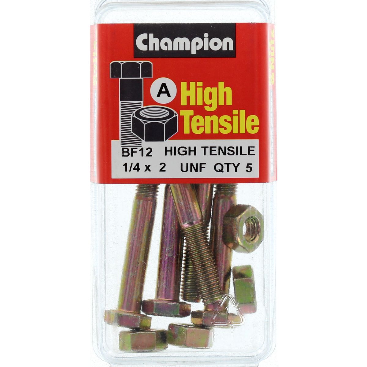 Champion Fasteners Hex Bolt & Nut High Tensile 1/4in x 2in UNF Grade 5 BF12